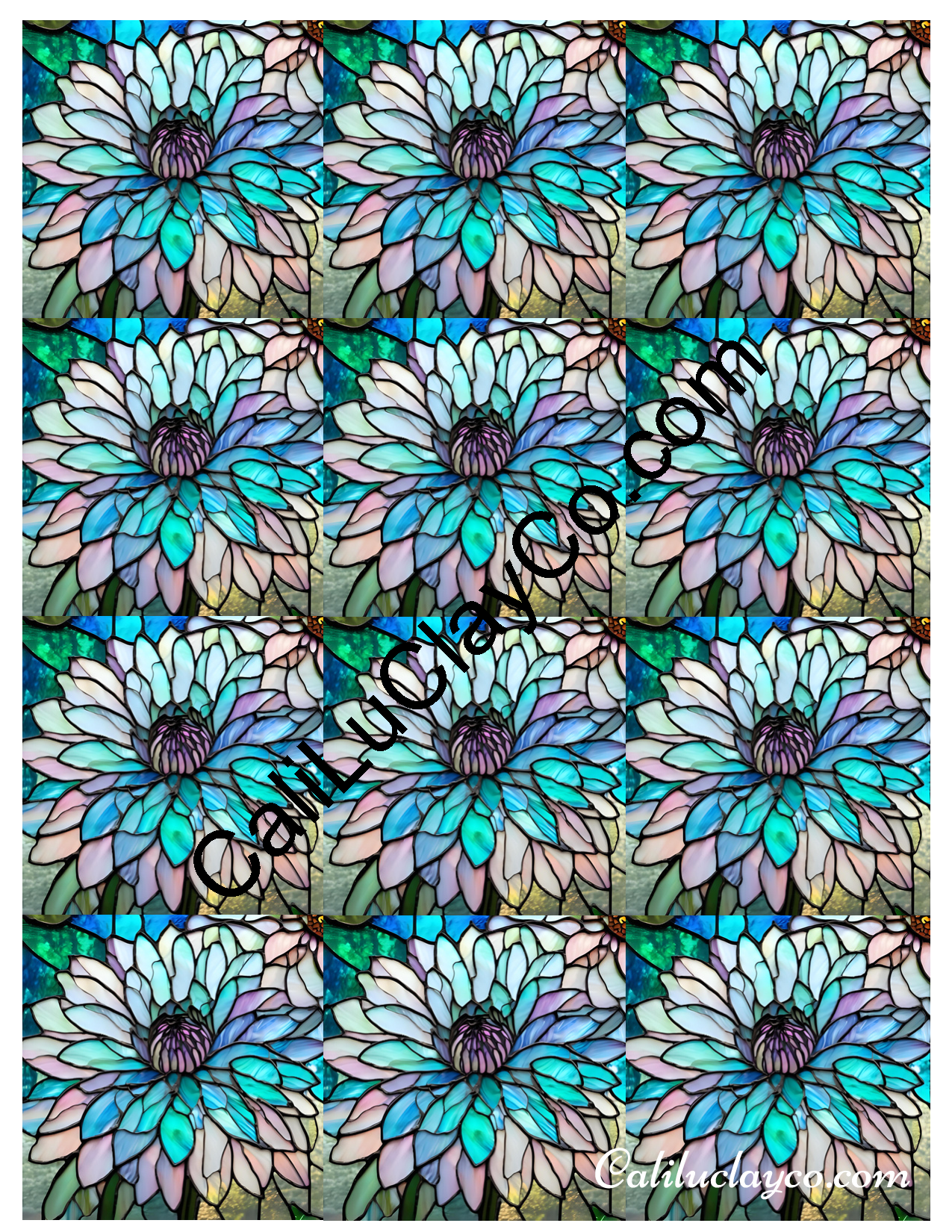 Floral Stained Glass #55 MULTI Left & Right Polymer Clay Water-Soluble Transfer Sheet / Tattoo Paper