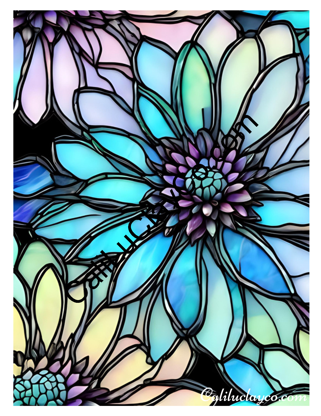 Floral Stained Glass #56 Left & Right Polymer Clay Water-Soluble Transfer Sheet / Tattoo Paper