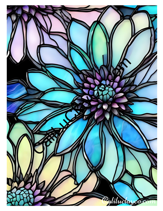 Floral Stained Glass #56 Left & Right Polymer Clay Water-Soluble Transfer Sheet / Tattoo Paper
