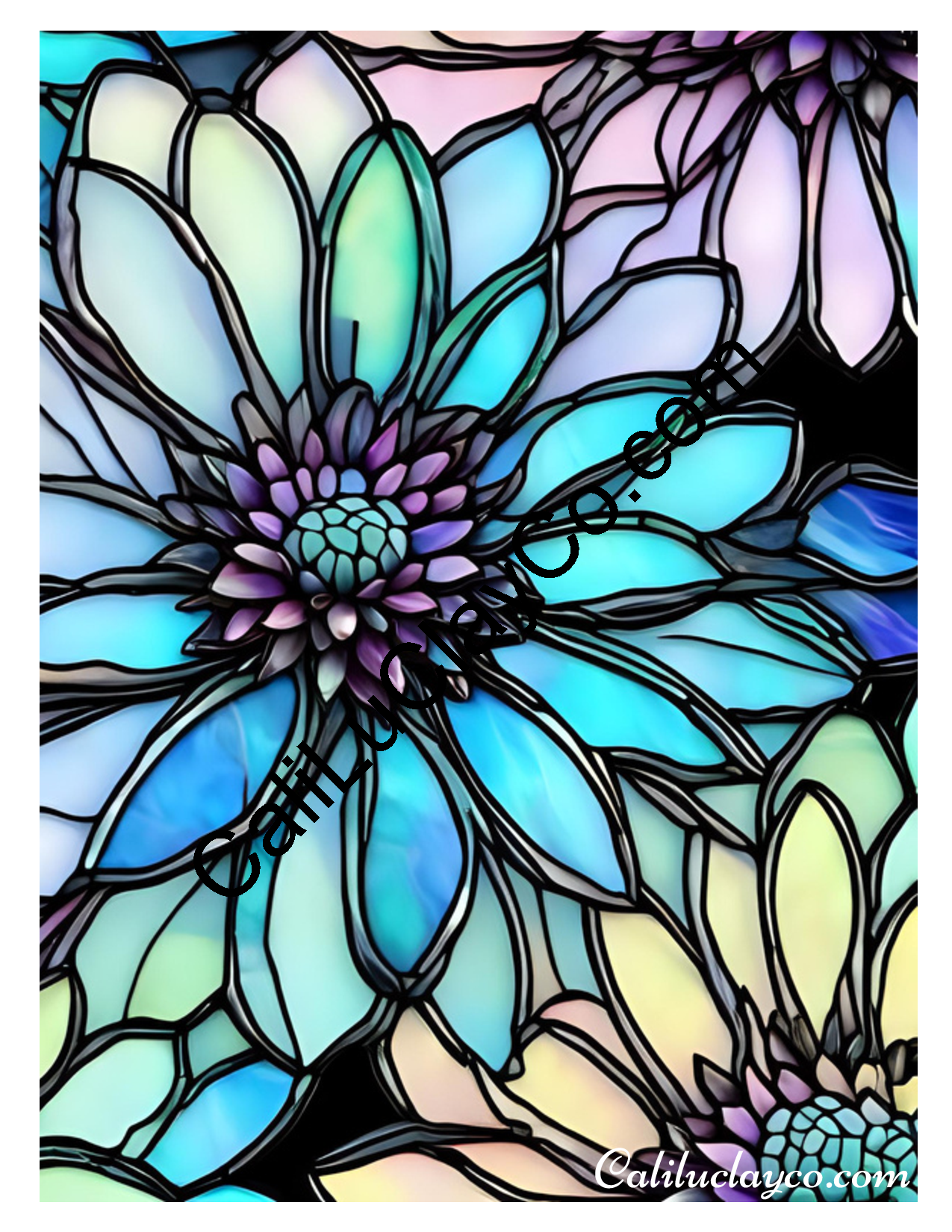 Floral Stained Glass #56 Left & Right Polymer Clay Water-Soluble Transfer Sheet / Tattoo Paper