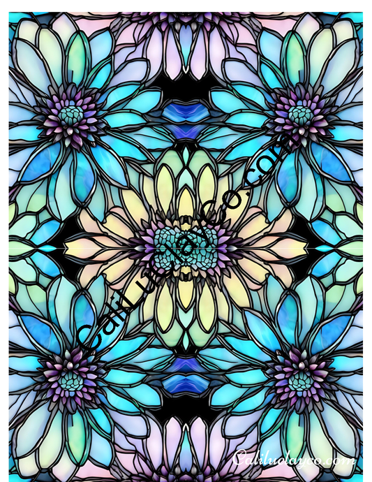 Floral Stained Glass #56 Mirrored Polymer Clay Water-Soluble Transfer Sheet / Tattoo Paper
