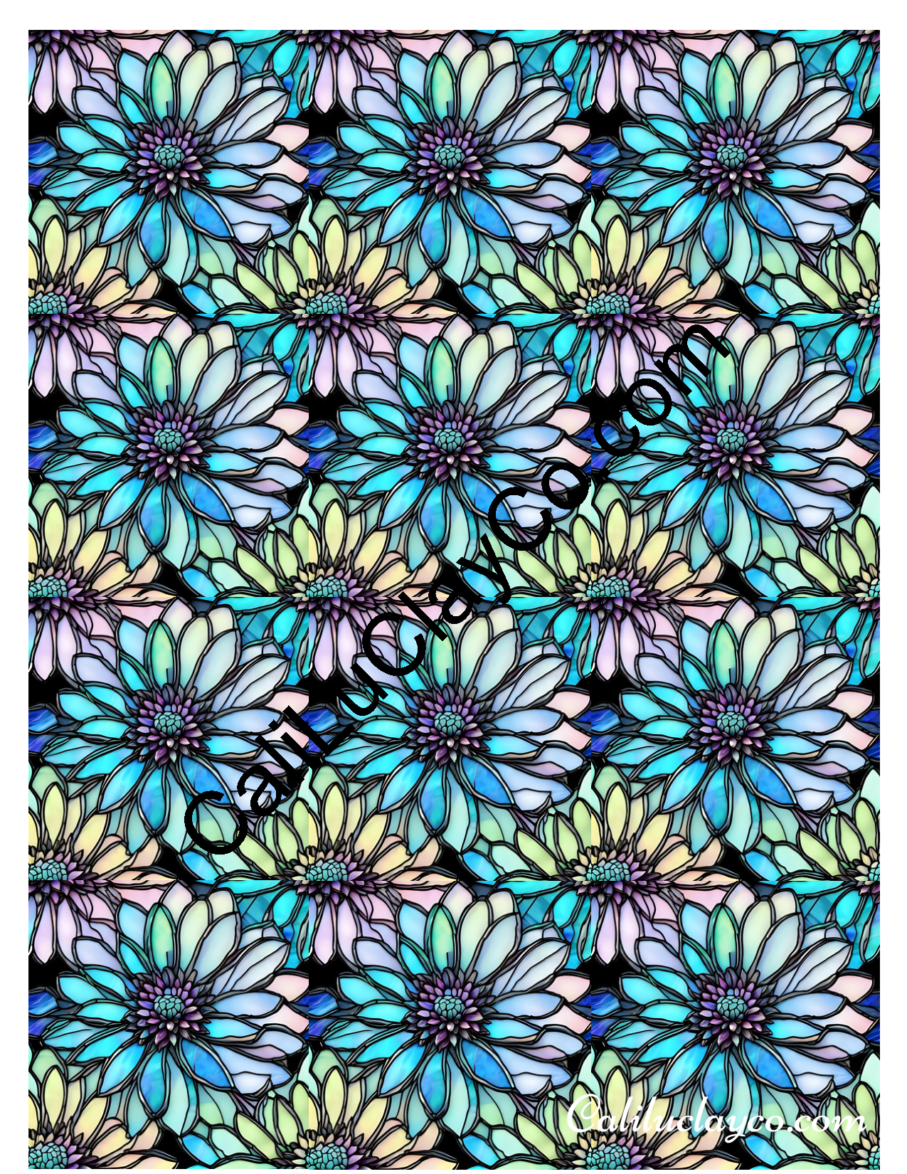 Floral Stained Glass #56 MULTI Left & Right Polymer Clay Water-Soluble Transfer Sheet / Tattoo Paper