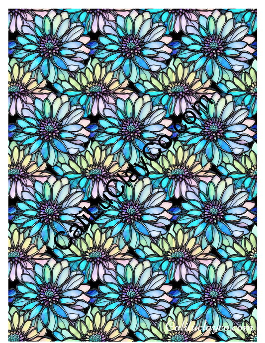 Floral Stained Glass #56 MULTI Left & Right Polymer Clay Water-Soluble Transfer Sheet / Tattoo Paper