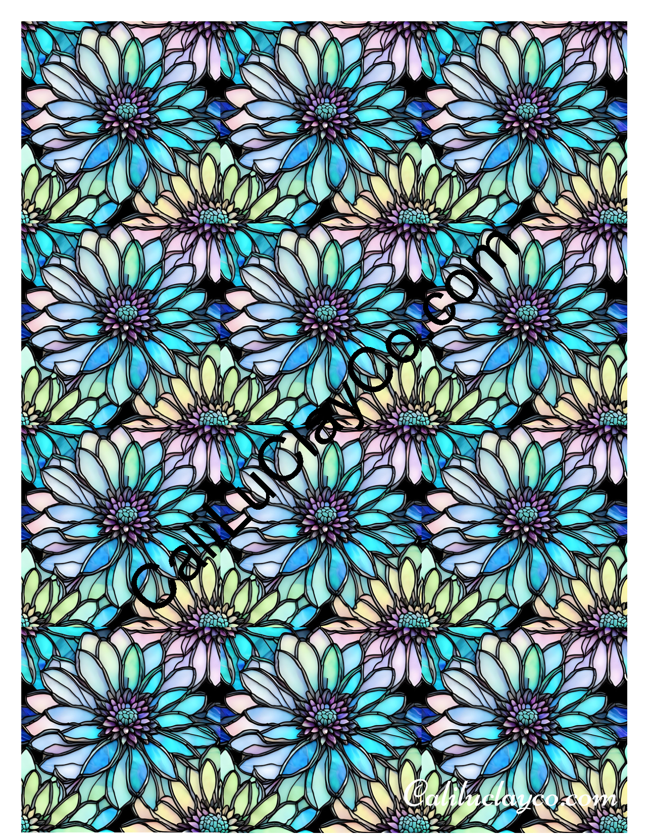 Floral Stained Glass #56 MULTI Left & Right Polymer Clay Water-Soluble Transfer Sheet / Tattoo Paper