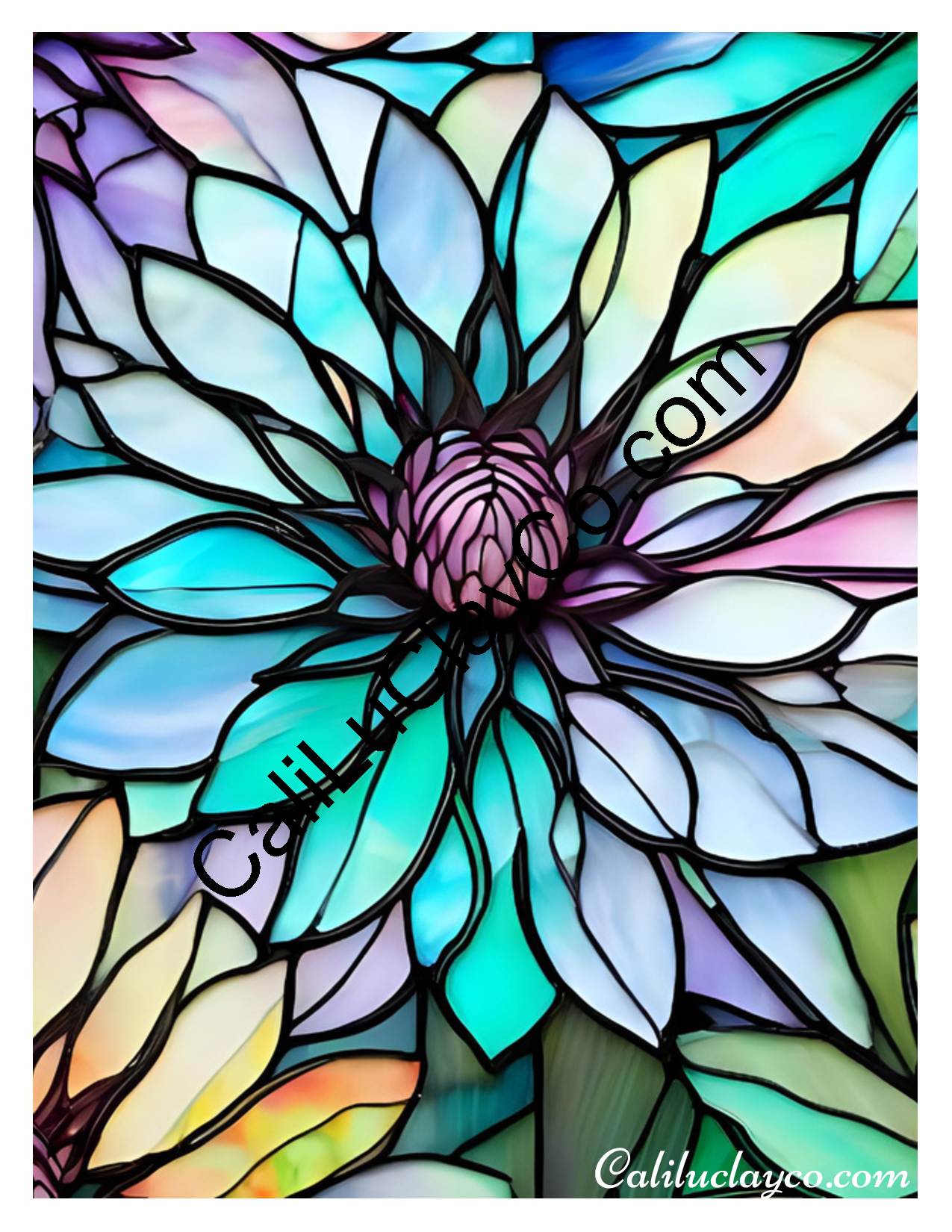Floral Stained Glass #57 Left & Right Polymer Clay Water-Soluble Transfer Sheet / Tattoo Paper