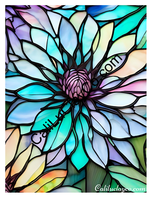 Floral Stained Glass #57 Left & Right Polymer Clay Water-Soluble Transfer Sheet / Tattoo Paper