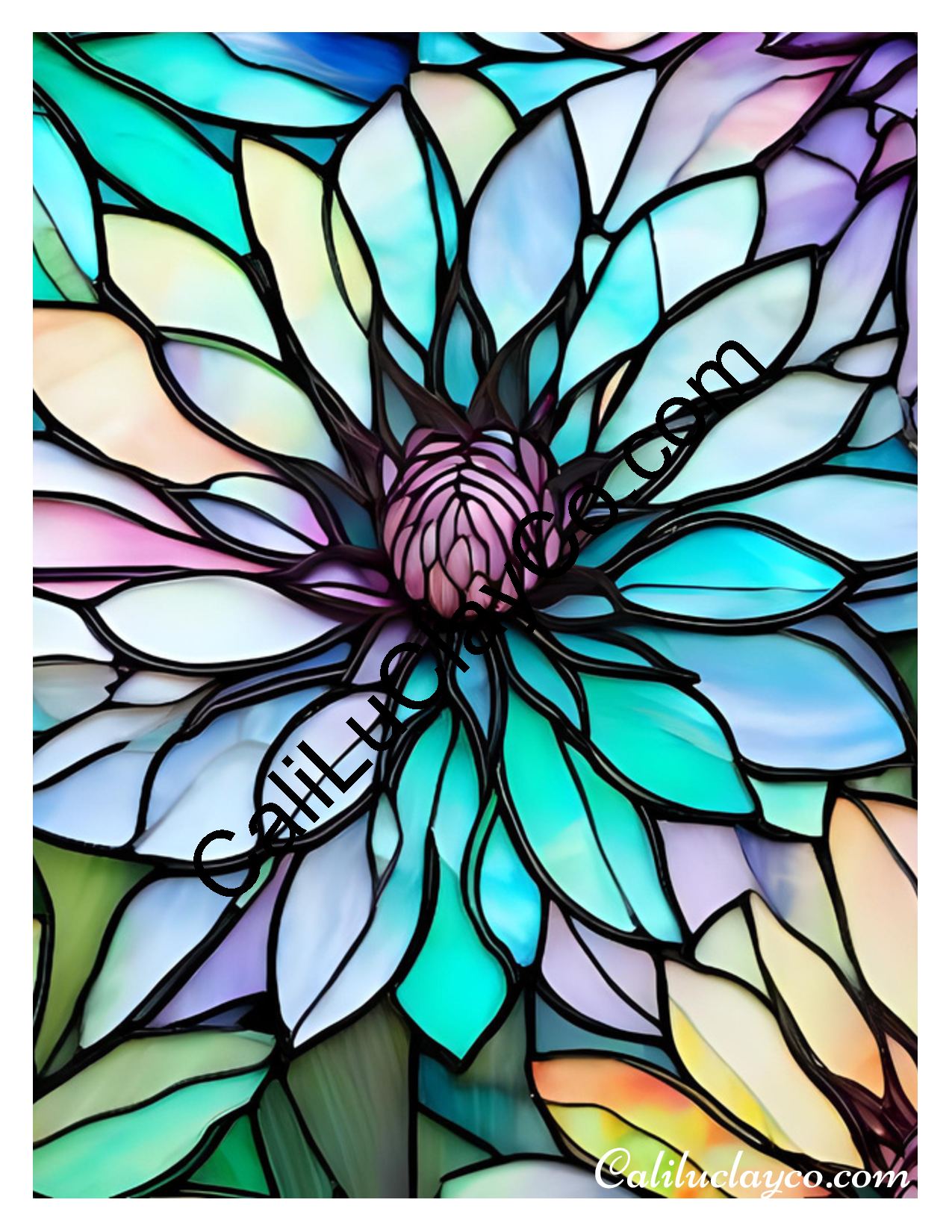 Floral Stained Glass #57 Left & Right Polymer Clay Water-Soluble Transfer Sheet / Tattoo Paper