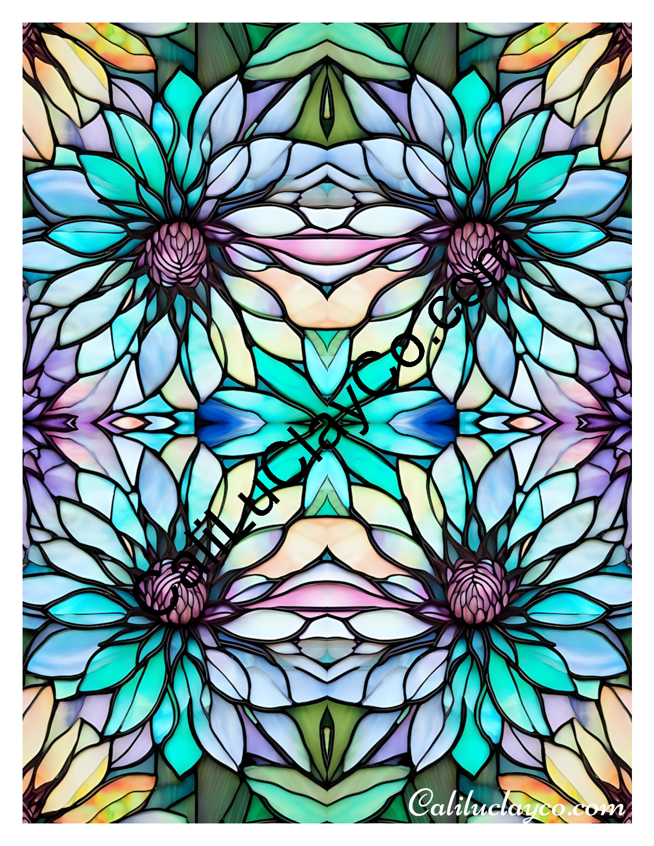 Floral Stained Glass #57 Mirrored Polymer Clay Water-Soluble Transfer Sheet / Tattoo Paper