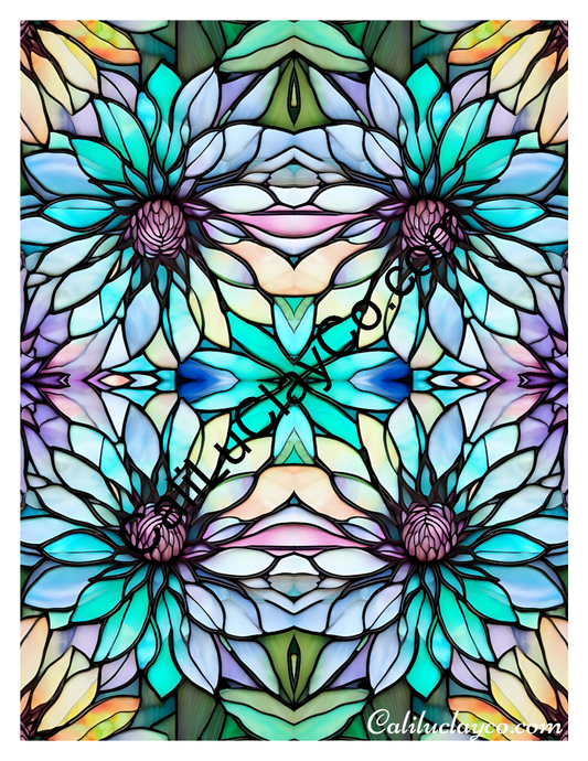 Floral Stained Glass #57 Mirrored Polymer Clay Water-Soluble Transfer Sheet / Tattoo Paper