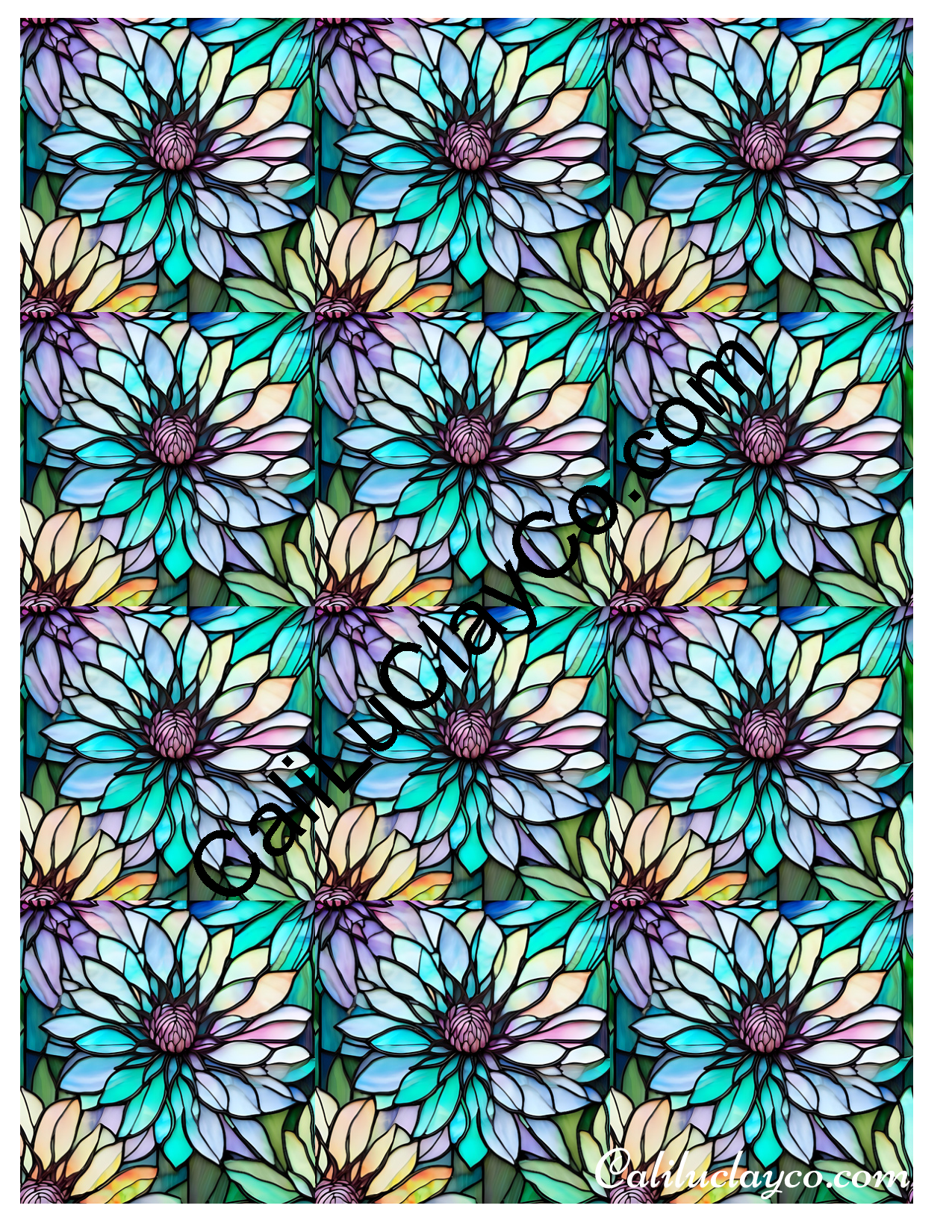 Floral Stained Glass #57 MULTI Left & Right Polymer Clay Water-Soluble Transfer Sheet / Tattoo Paper