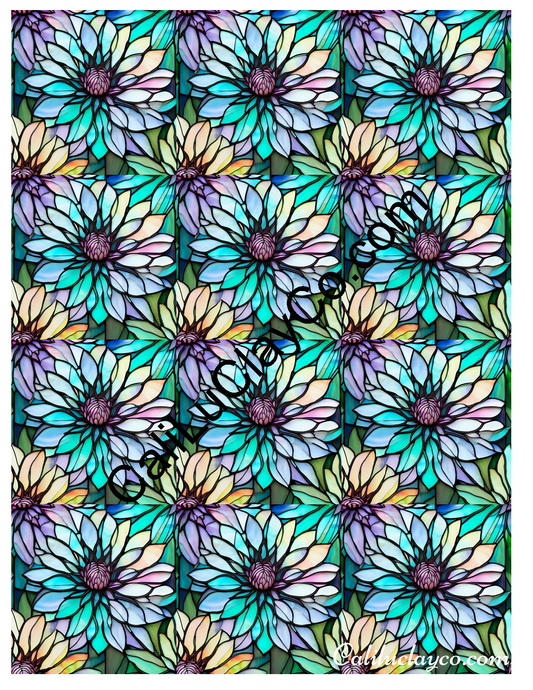 Floral Stained Glass #57 MULTI Left & Right Polymer Clay Water-Soluble Transfer Sheet / Tattoo Paper