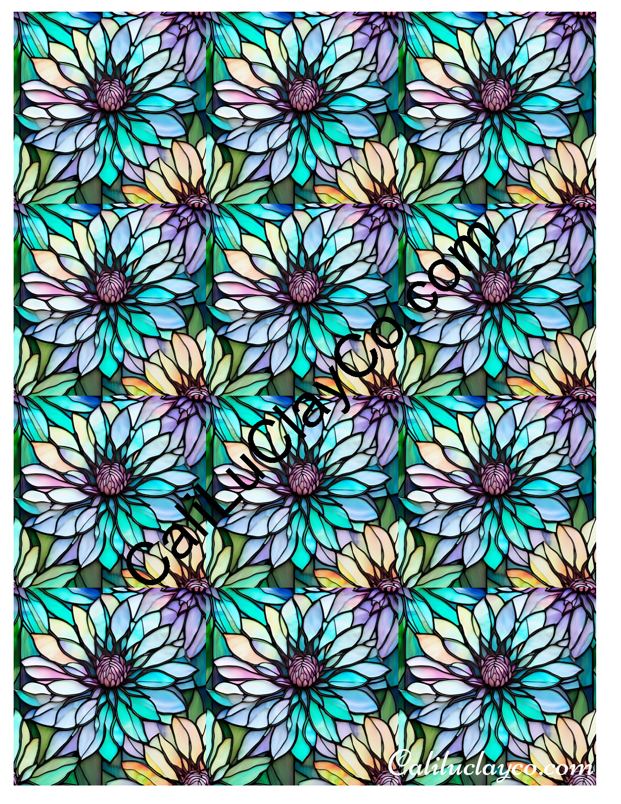 Floral Stained Glass #57 MULTI Left & Right Polymer Clay Water-Soluble Transfer Sheet / Tattoo Paper