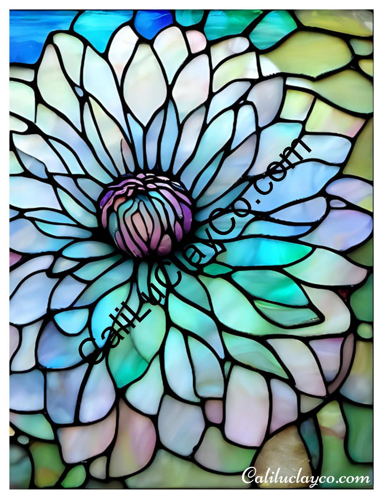 Floral Stained Glass #58 Left & Right Polymer Clay Water-Soluble Transfer Sheet / Tattoo Paper
