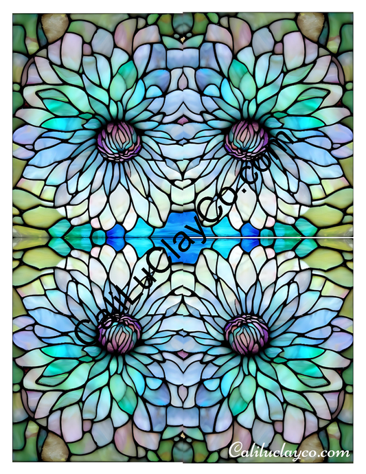 Floral Stained Glass #58 Mirrored Polymer Clay Water-Soluble Transfer Sheet / Tattoo Paper