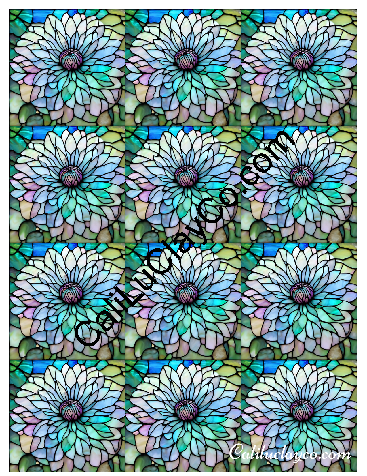 Floral Stained Glass #58 MULTI Left & Right Polymer Clay Water-Soluble Transfer Sheet / Tattoo Paper