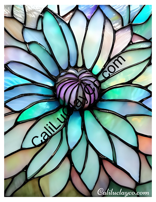 Floral Stained Glass #59 Left & Right Polymer Clay Water-Soluble Transfer Sheet / Tattoo Paper