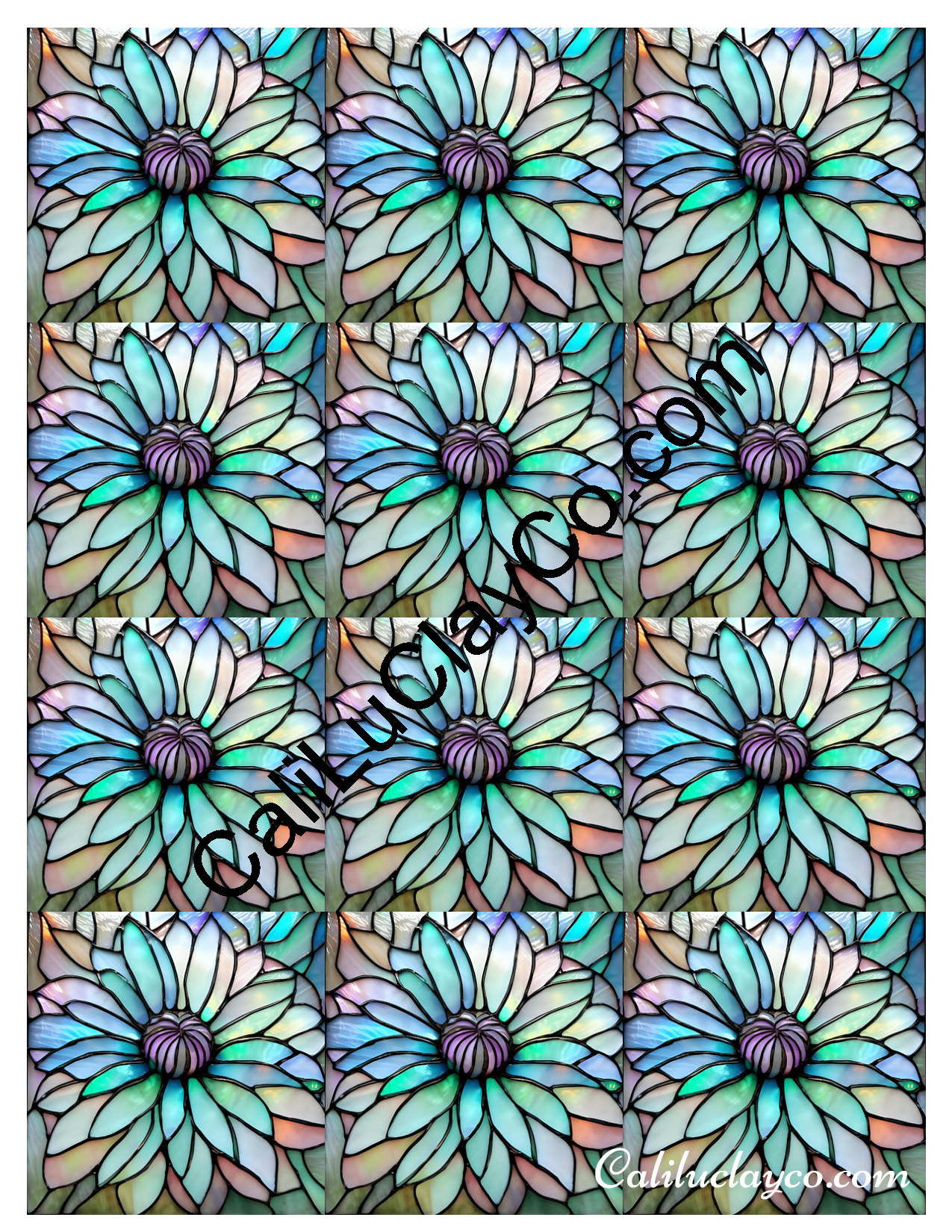 Floral Stained Glass #59 MULTI Left & Right Polymer Clay Water-Soluble Transfer Sheet / Tattoo Paper