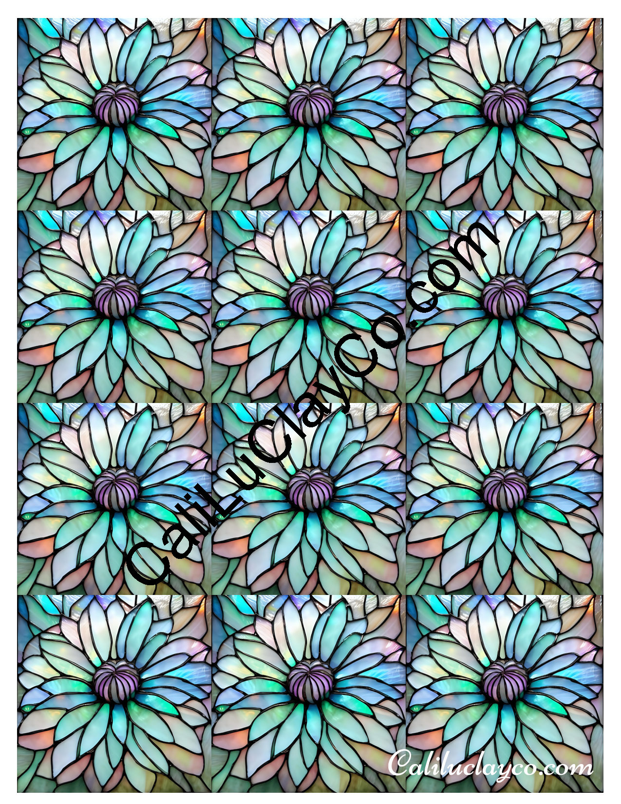 Floral Stained Glass #59 MULTI Left & Right Polymer Clay Water-Soluble Transfer Sheet / Tattoo Paper