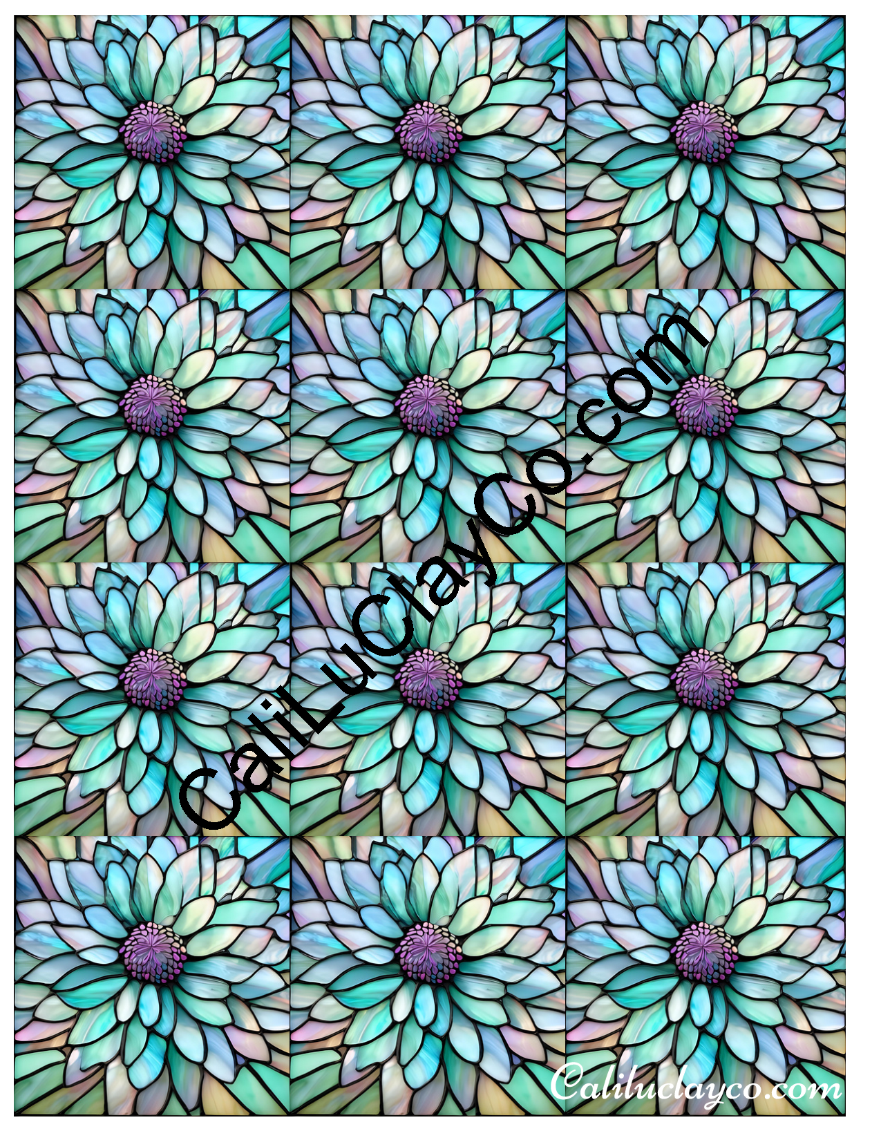 Floral Stained Glass #61 Mirrored Polymer Clay Water-Soluble Transfer Sheet / Tattoo Paper