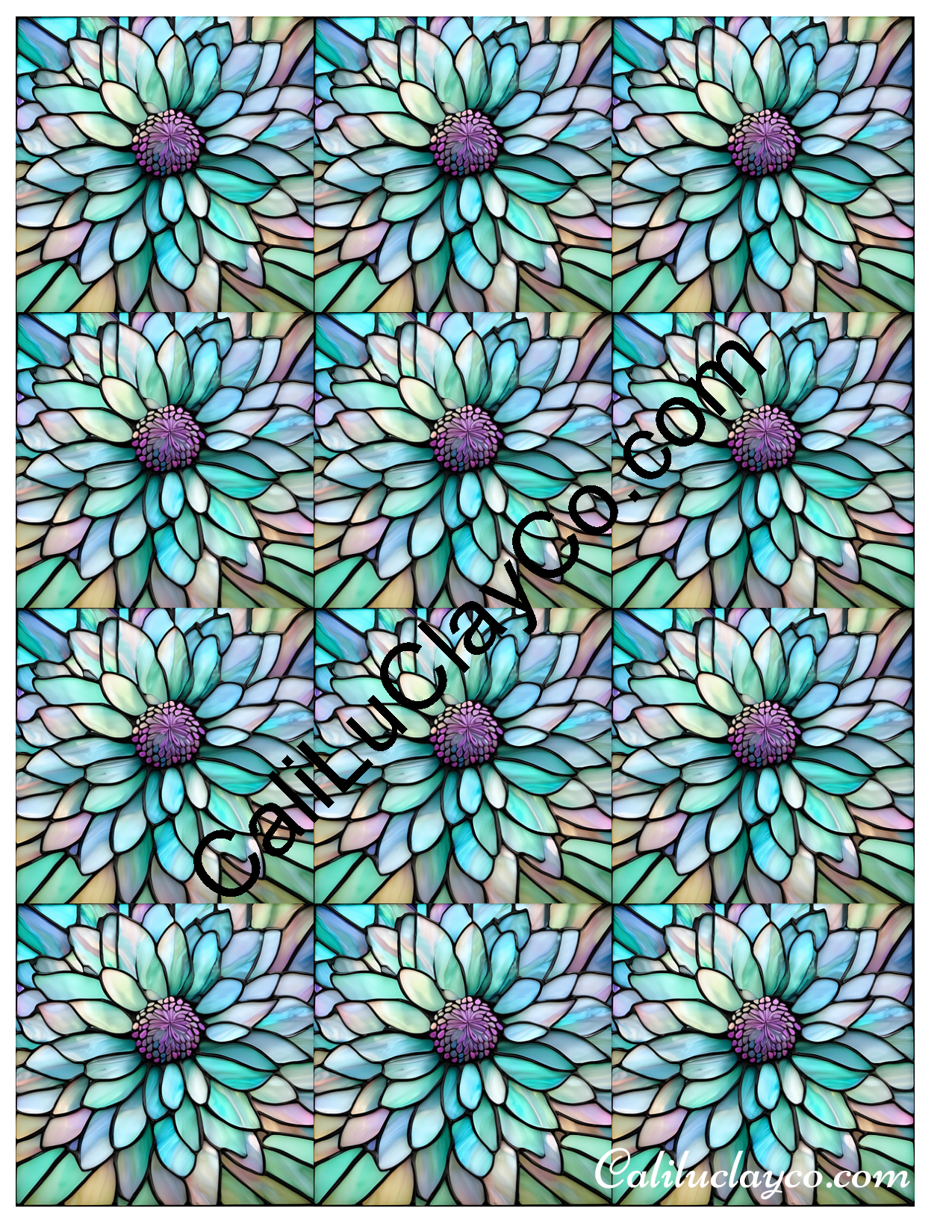 Floral Stained Glass #61 Mirrored Polymer Clay Water-Soluble Transfer Sheet / Tattoo Paper