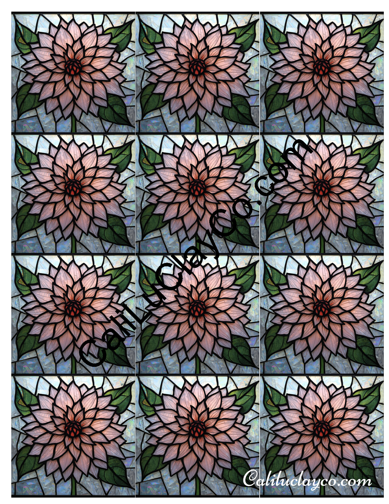Floral Stained Glass #62 MULTI Left & Right Polymer Clay Water-Soluble Transfer Sheet / Tattoo Paper