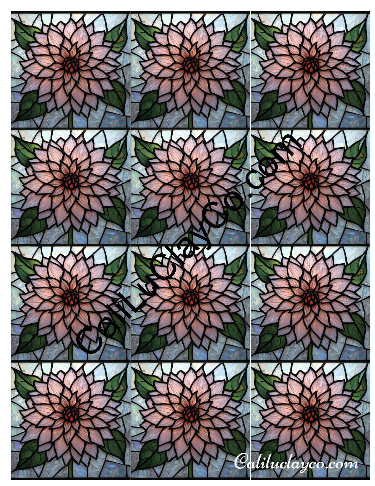Floral Stained Glass #62 MULTI Left & Right Polymer Clay Water-Soluble Transfer Sheet / Tattoo Paper
