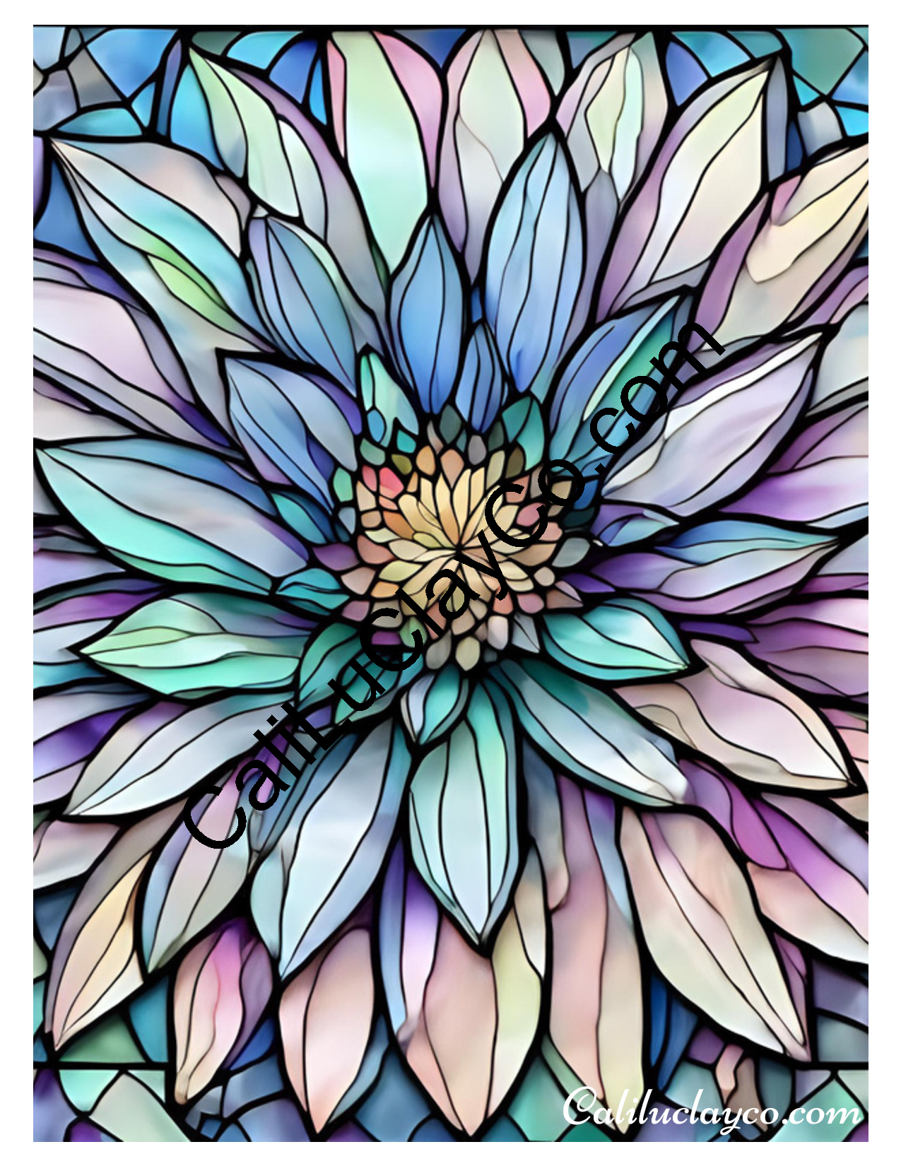 Floral Stained Glass #63 Left & Right Polymer Clay Water-Soluble Transfer Sheet / Tattoo Paper