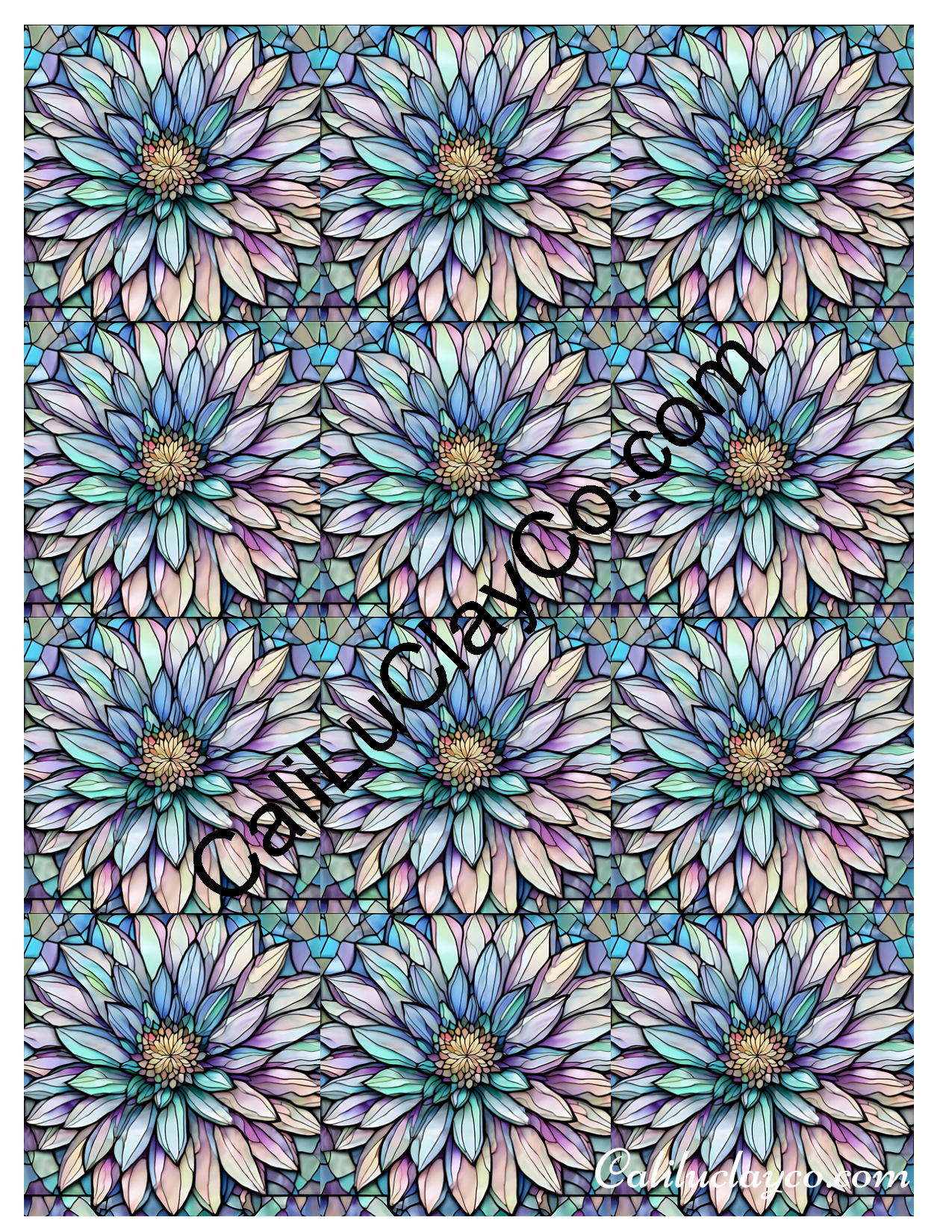 Floral Stained Glass #63 MULTI Left & Right Polymer Clay Water-Soluble Transfer Sheet / Tattoo Paper