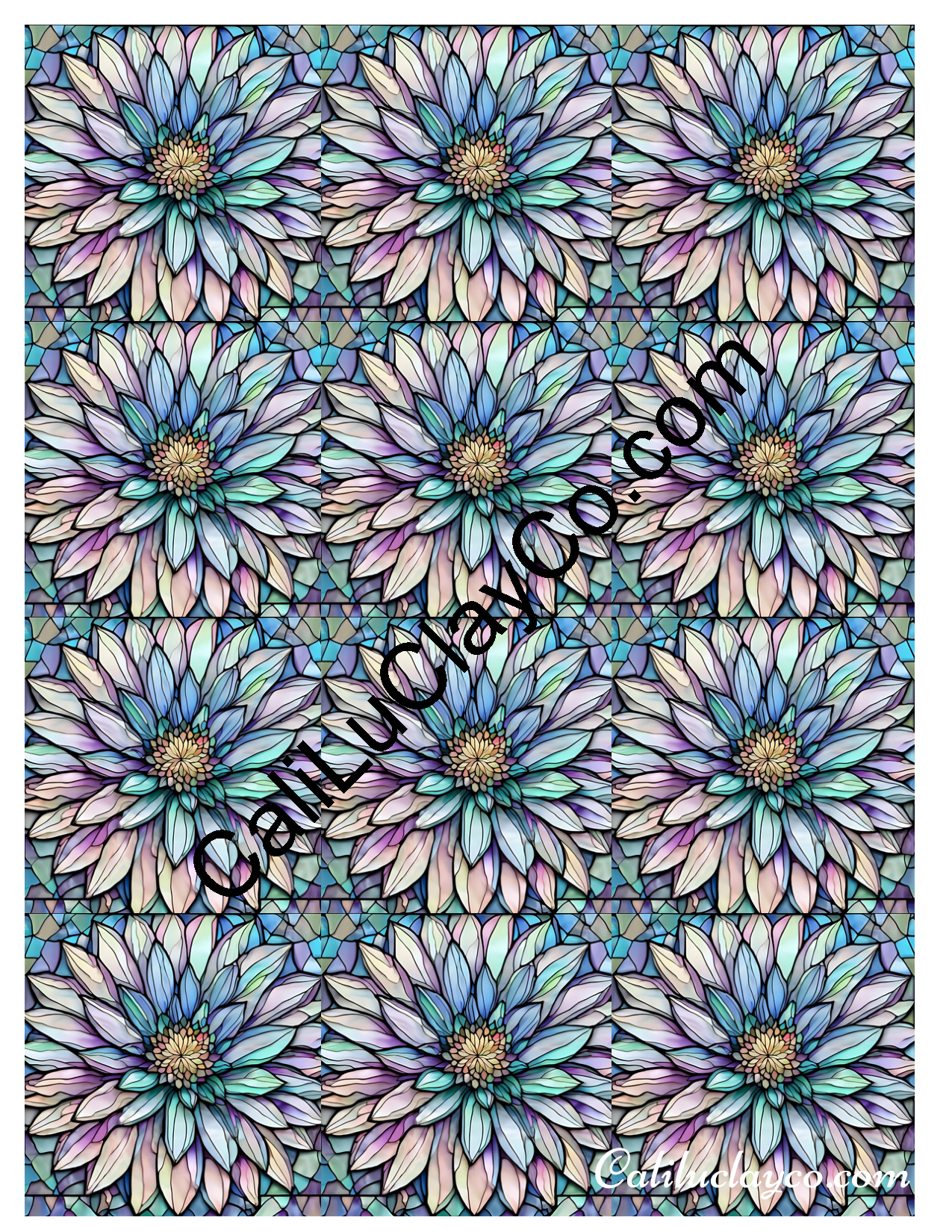 Floral Stained Glass #63 MULTI Left & Right Polymer Clay Water-Soluble Transfer Sheet / Tattoo Paper