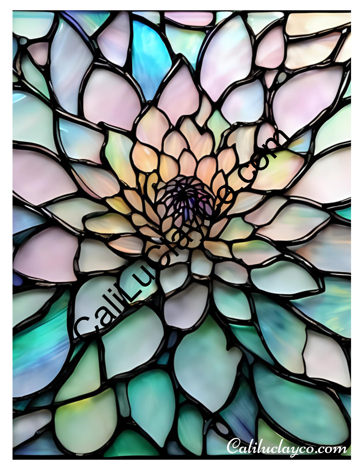Floral Stained Glass #64 Left & Right Polymer Clay Water-Soluble Transfer Sheet / Tattoo Paper