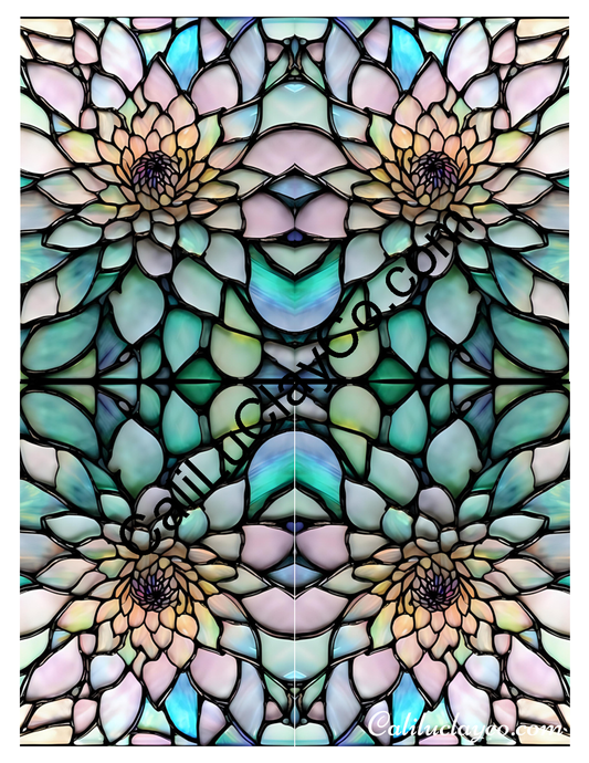 Floral Stained Glass #64 Mirrored Polymer Clay Water-Soluble Transfer Sheet / Tattoo Paper