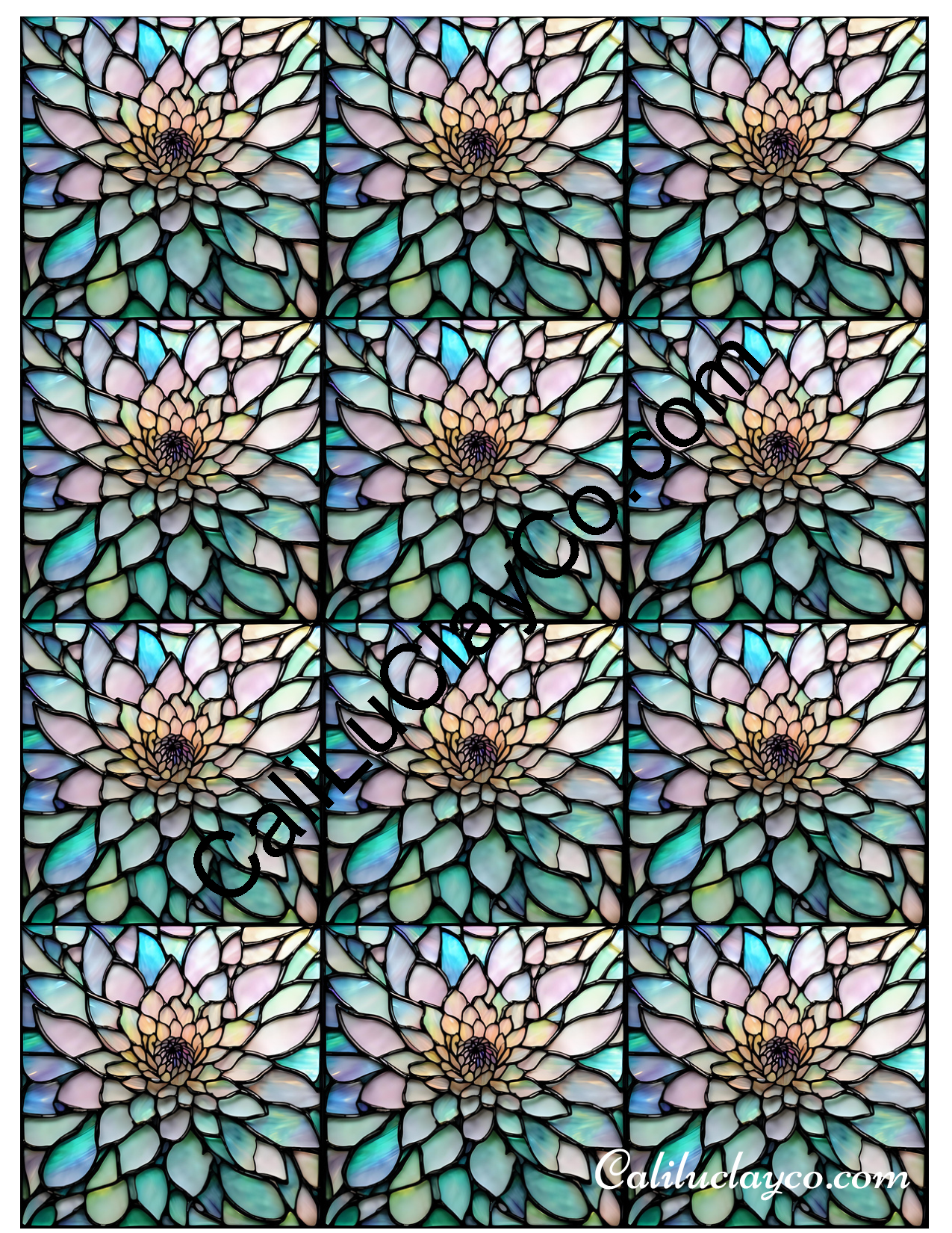 Floral Stained Glass #64 MULTI Left & Right Polymer Clay Water-Soluble Transfer Sheet / Tattoo Paper