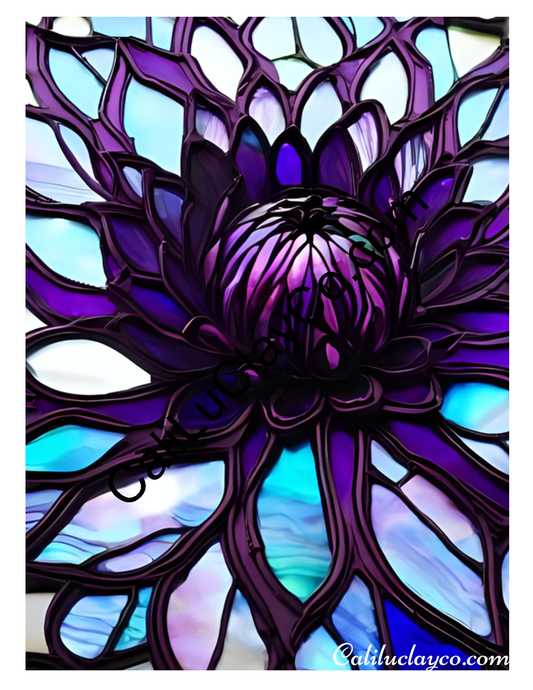 Floral Stained Glass #65 Left & Right Polymer Clay Water-Soluble Transfer Sheet / Tattoo Paper