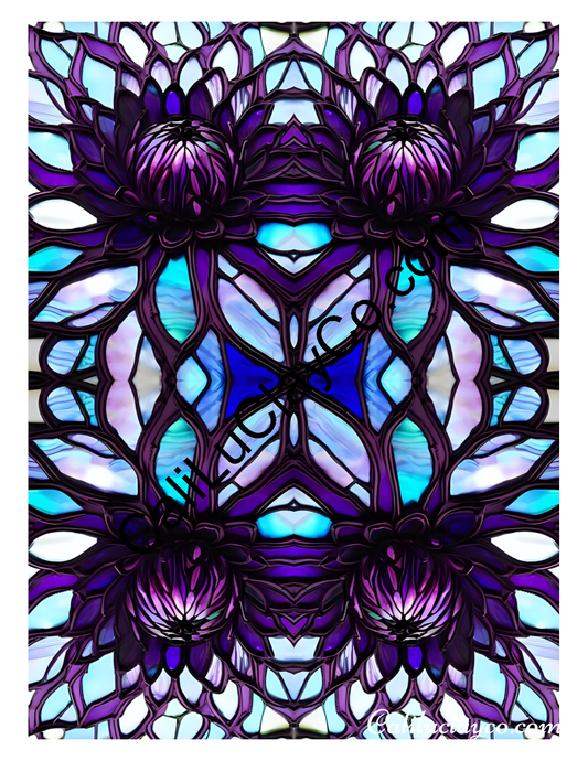 Floral Stained Glass #65 Mirrored Polymer Clay Water-Soluble Transfer Sheet / Tattoo Paper