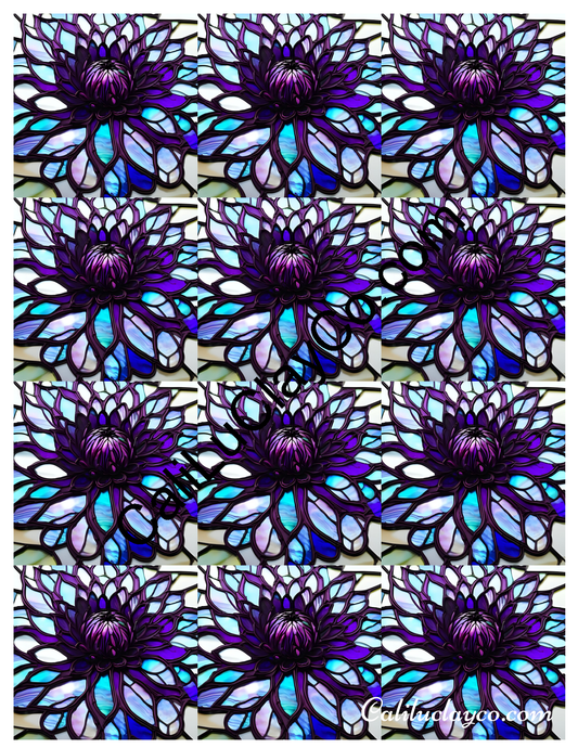Floral Stained Glass #65 MULTI Left & Right Polymer Clay Water-Soluble Transfer Sheet / Tattoo Paper