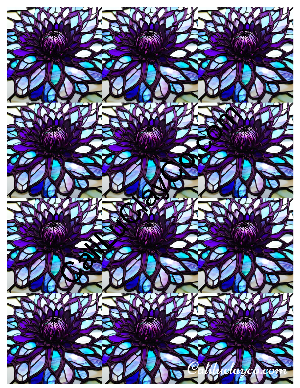 Floral Stained Glass #65 MULTI Left & Right Polymer Clay Water-Soluble Transfer Sheet / Tattoo Paper
