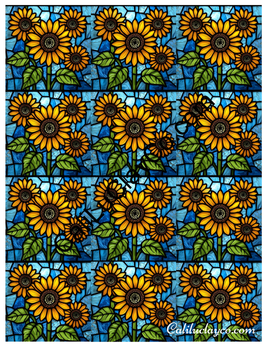 Sunflower Stained Glass #10 MULTI Left & Right Polymer Clay Water-Soluble Transfer Sheet / Tattoo Paper