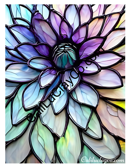 Floral Stained Glass #66 Left & Right Polymer Clay Water-Soluble Transfer Sheet / Tattoo Paper