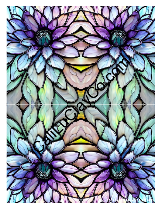 Floral Stained Glass #66 Mirrored Polymer Clay Water-Soluble Transfer Sheet / Tattoo Paper