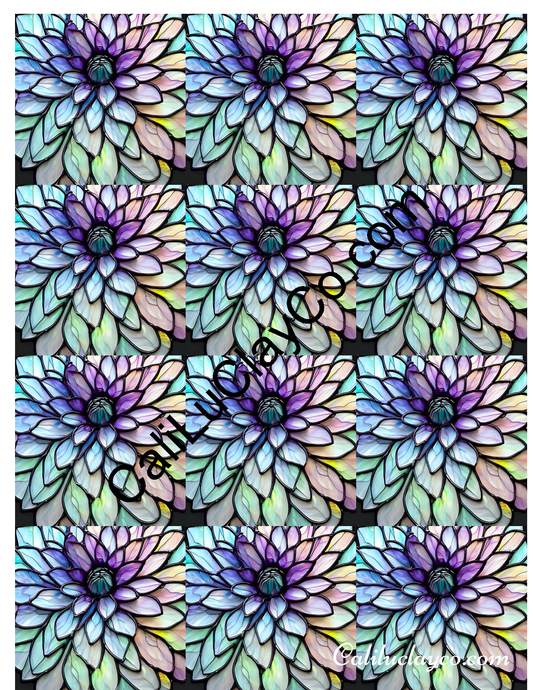 Floral Stained Glass #66 MULTI Left & Right Polymer Clay Water-Soluble Transfer Sheet / Tattoo Paper