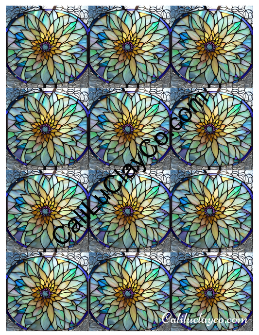 Floral Stained Glass #67 MULTI Left & Right Polymer Clay Water-Soluble Transfer Sheet / Tattoo Paper