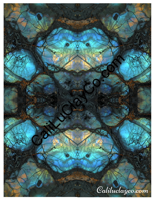 Labradorite #5 Mirrored Polymer Clay Water-Soluble Transfer Sheet / Tattoo Paper