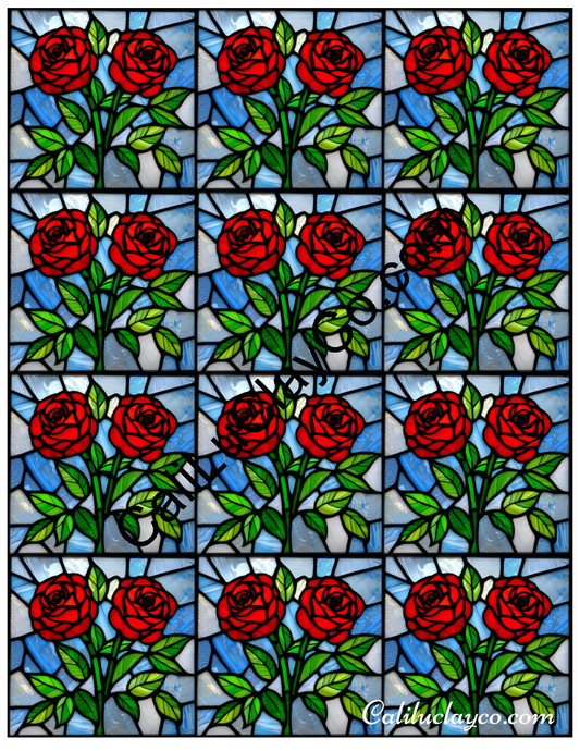 Rose Stained Glass MULTI Left & Right Polymer Clay Water-Soluble Transfer Sheet / Tattoo Paper