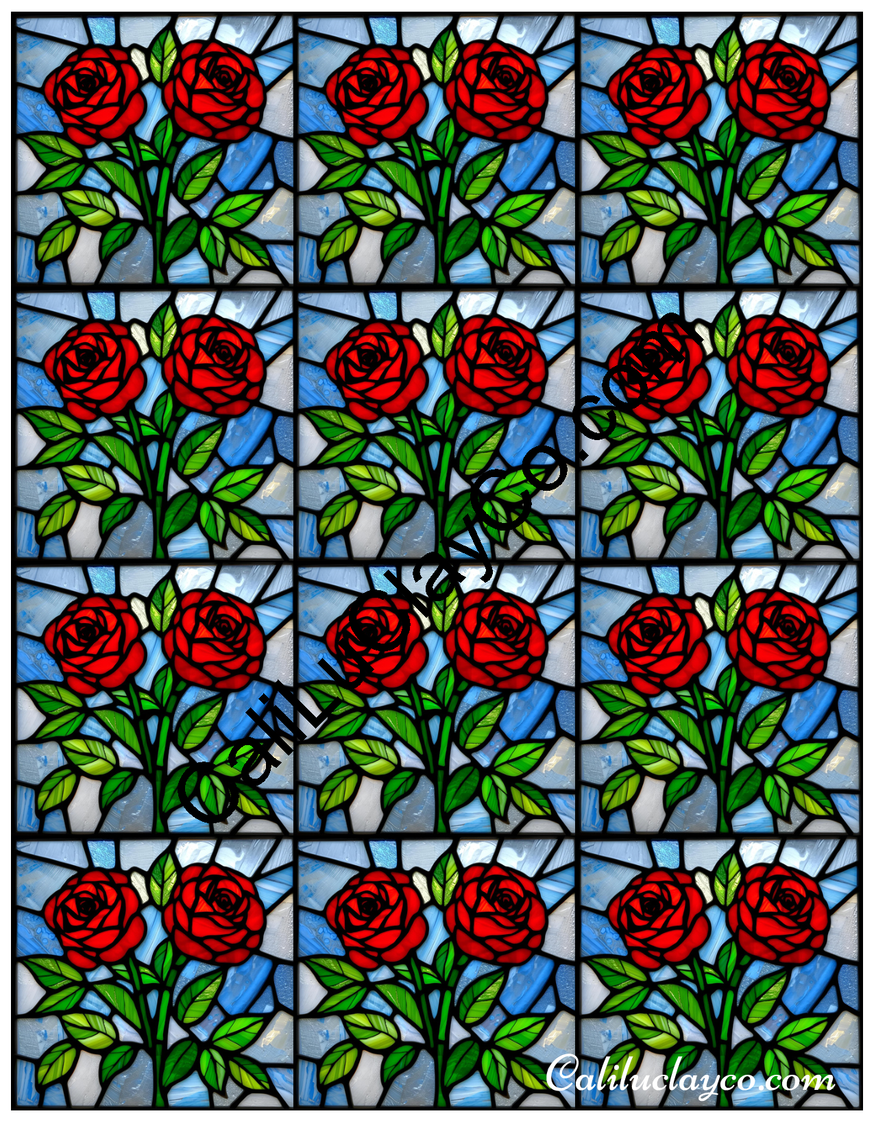 Rose Stained Glass MULTI Left & Right Polymer Clay Water-Soluble Transfer Sheet / Tattoo Paper