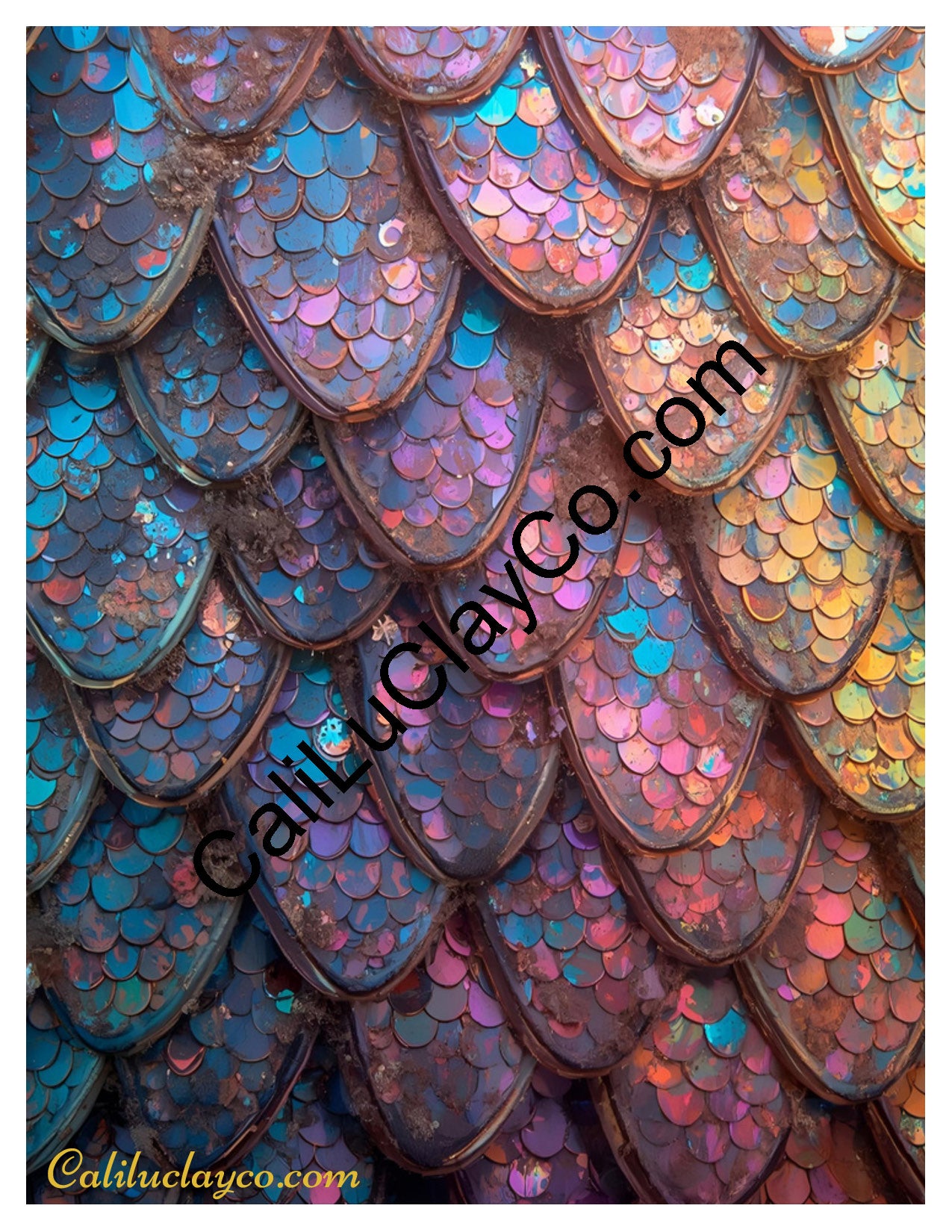 Rainbow Mermaid Scales Left & Right Polymer Clay Water-Soluble Transfer Sheet / Tattoo Paper