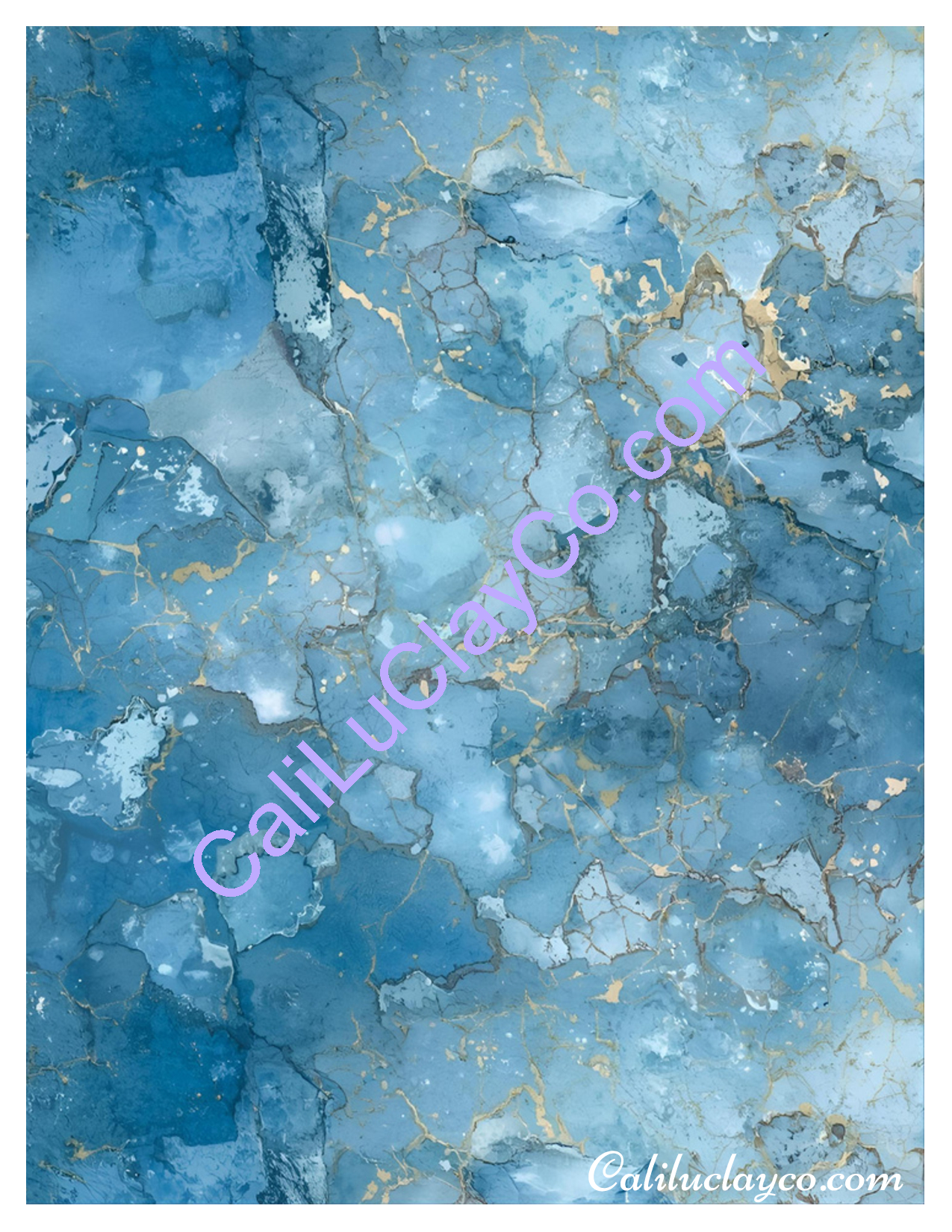 Pastel Blue Crystal Marbling Left & Right & Mirrored 4X Polymer Clay Water-Soluble Transfer Sheet / Tattoo Paper