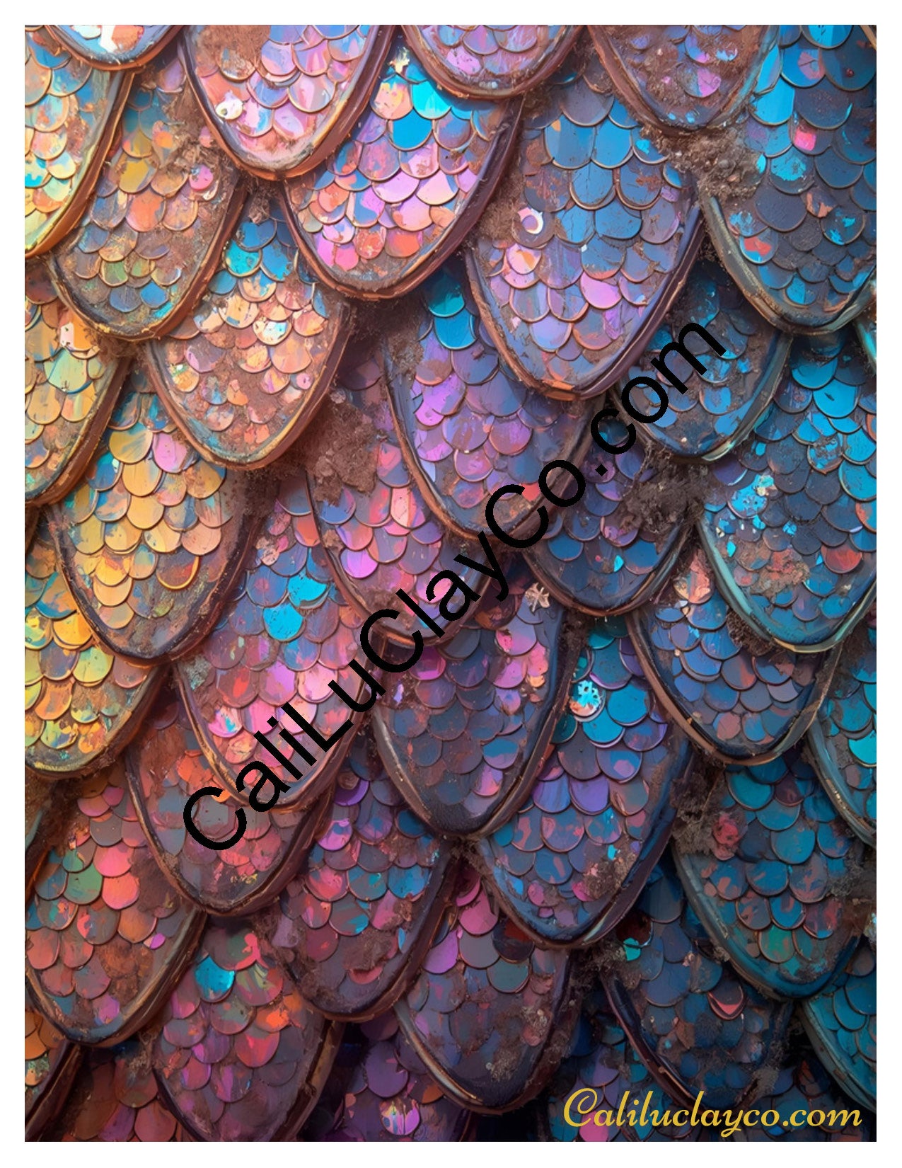 Rainbow Mermaid Scales Left & Right Polymer Clay Water-Soluble Transfer Sheet / Tattoo Paper
