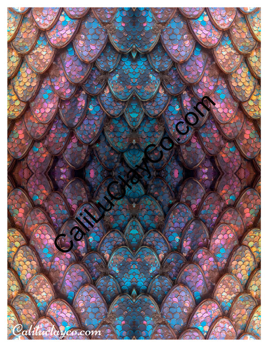 Rainbow Mermaid Scales Mirrored Polymer Clay Water-Soluble Transfer Sheet / Tattoo Paper