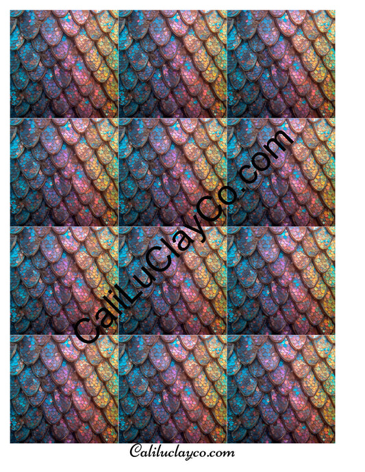 Rainbow Mermaid Scales MULTI Left & Right Polymer Clay Water-Soluble Transfer Sheet / Tattoo Paper