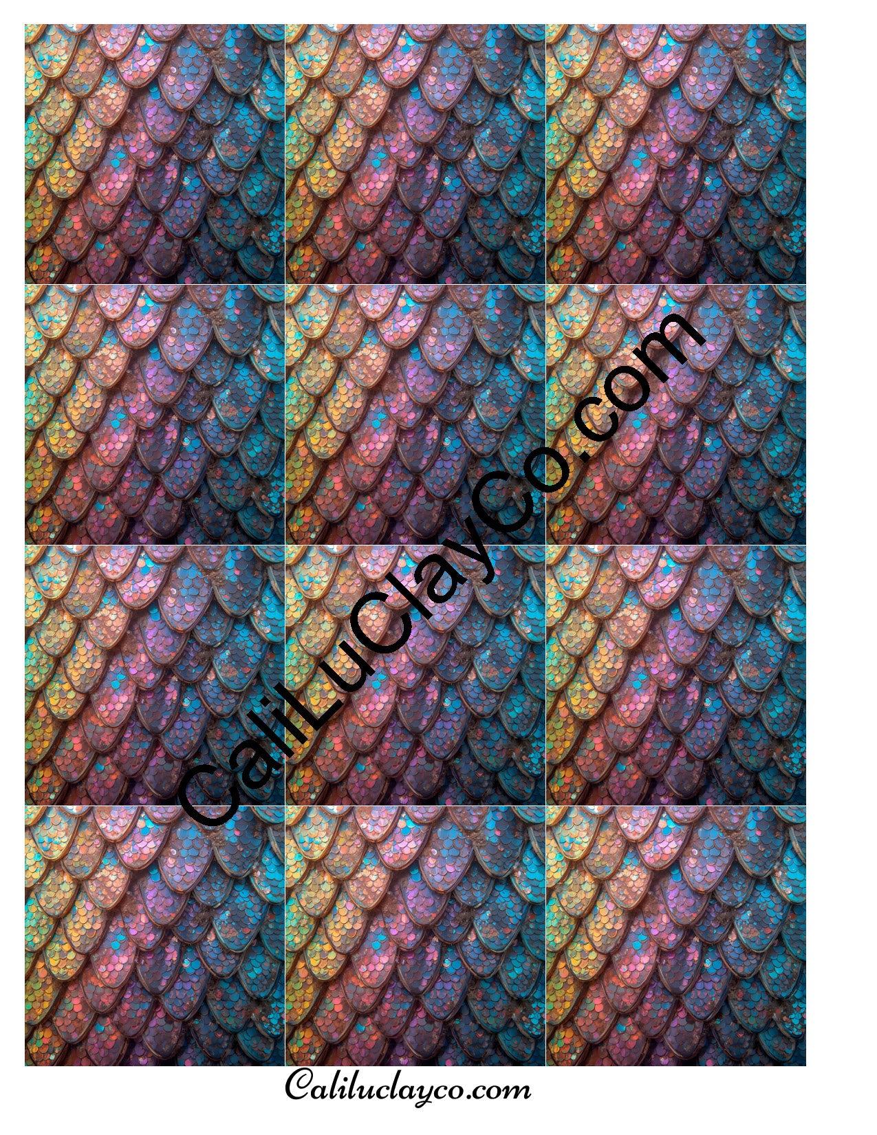 Rainbow Mermaid Scales MULTI Left & Right Polymer Clay Water-Soluble Transfer Sheet / Tattoo Paper